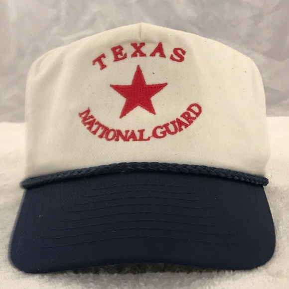 Nissun Cap's "Texas National Guard" Adjustable Cream&Blue&Red Vintage Ball Cap - Picture 2 of 14